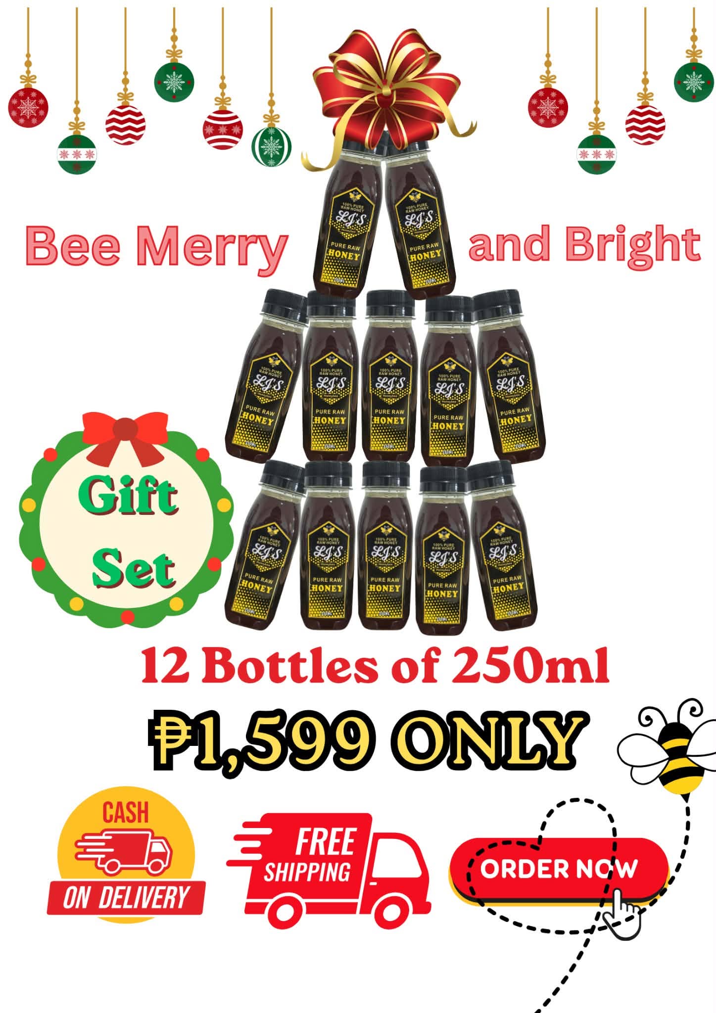 Bundle B promo: three 350ml bottles of LJ's pure raw honey, before 897 pesos, now 783 pesos